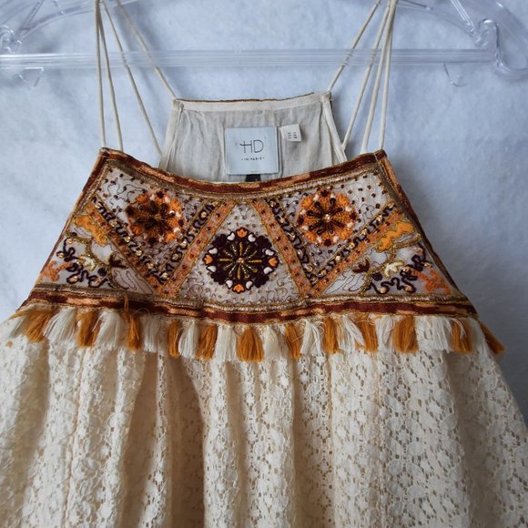 HD in Paris Anthropolgie Antique Look Lace Bohemian Beaded Tank Size 6 - Picture 3 of 16